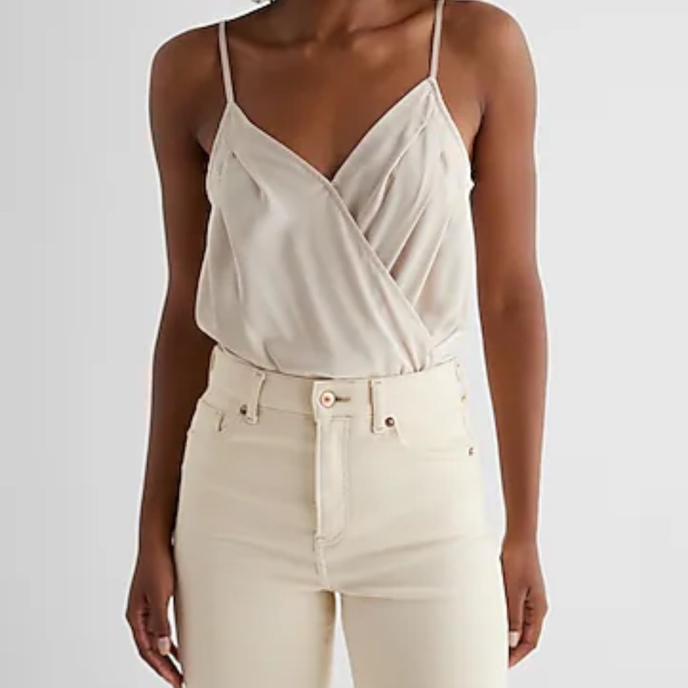 Express -Elegant Cream Wrap Top